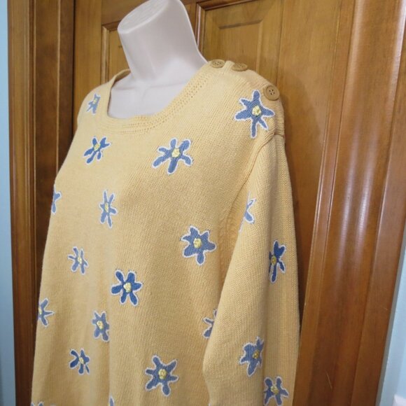 Orvis Women's Yellow Sweater Long Sleeve CottoFlowers Size Large - Picture 3 of 10